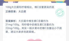 100g大白菜和柠檬哪个维生素c更高_8月27日蚂蚁庄园答案分享介绍